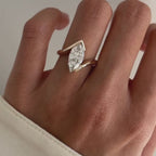 Half Bezel Set Marquise Cut Engagement Ring Bypass Moissanite Ring Solid Gold Wedding Ring Anniversary Rings For Women Promise Ring