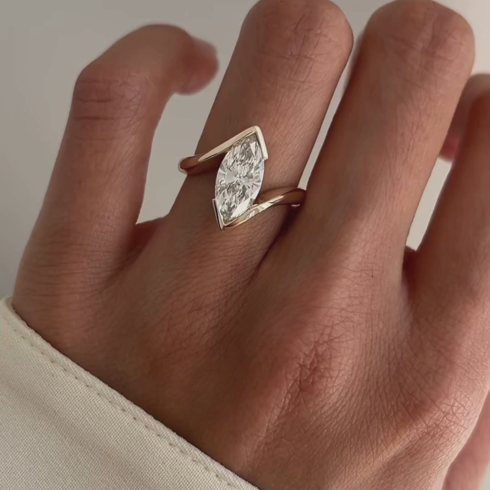 Half Bezel Set Marquise Cut Engagement Ring Bypass Moissanite Ring Solid Gold Wedding Ring Anniversary Rings For Women Promise Ring