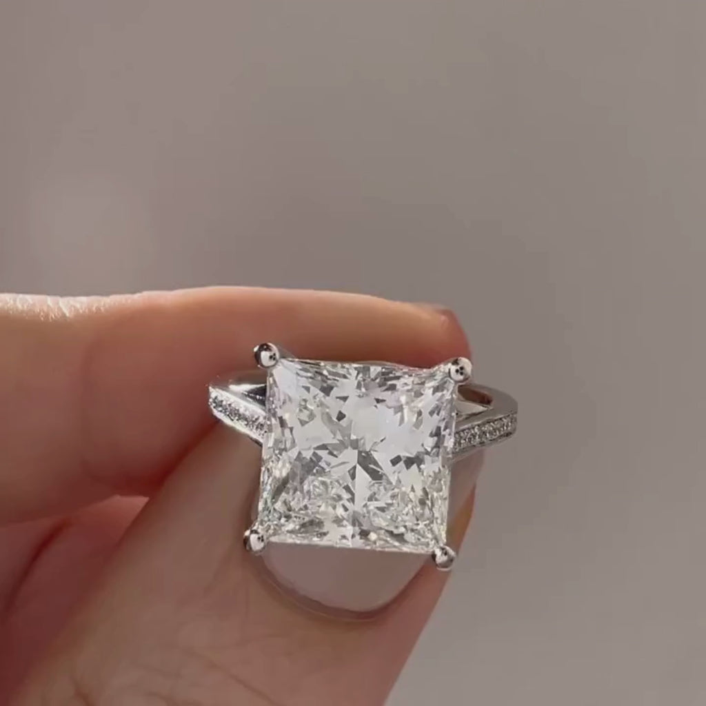 Cathedral Set  Princess Cut Moissanite Engagement Ring White Gold Wedding Ring Anniversary Rings For Women Handmade Promise Ring