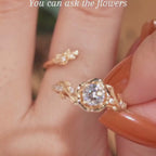Nature Inspired Round Lab Grown Vintage Engagement Ring Set Art Deco Gold Bridal Wedding Ring Sets