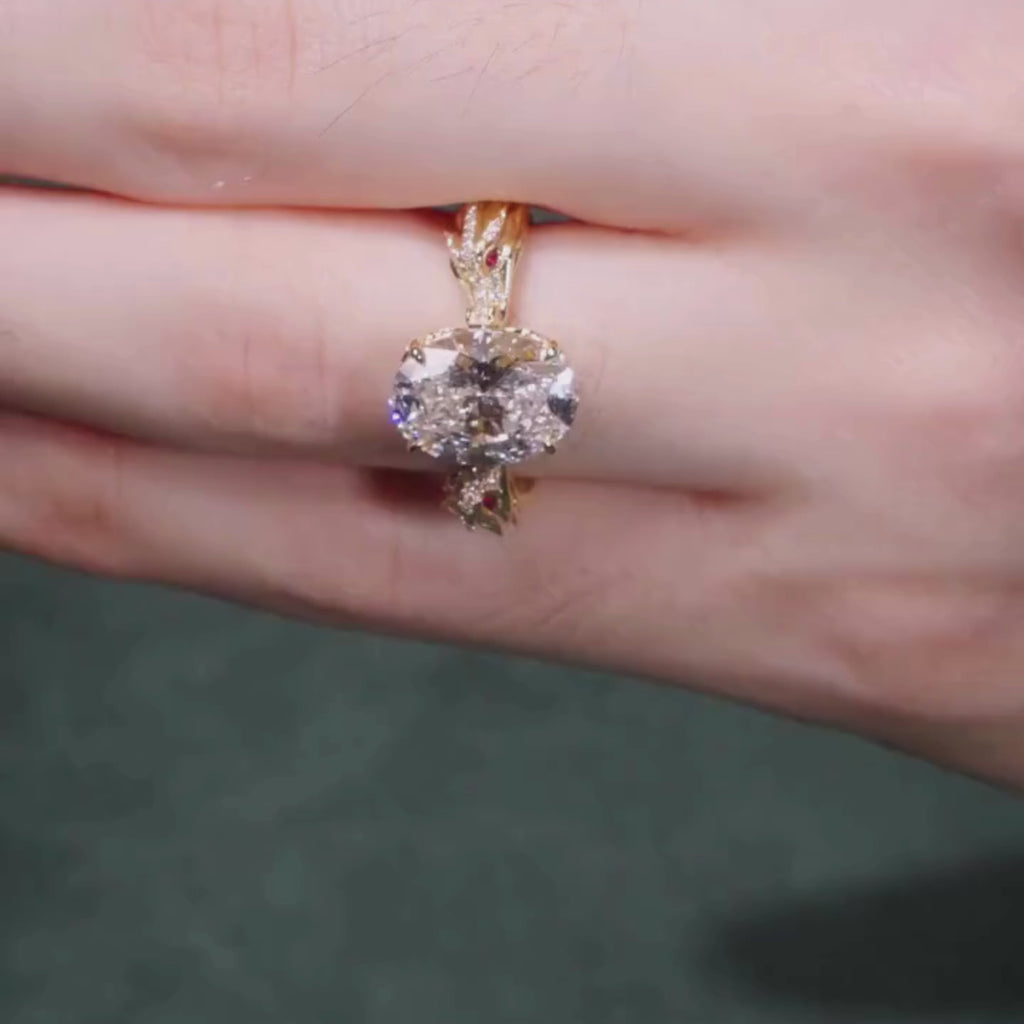 Oval Lab Grown Engagement Ring Snak Vintage Inspired Unique Gold Wedding Ring