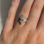 Marquise Lab Grown Engagement Ring Bezel Set Baguette Gold Wedding Ring