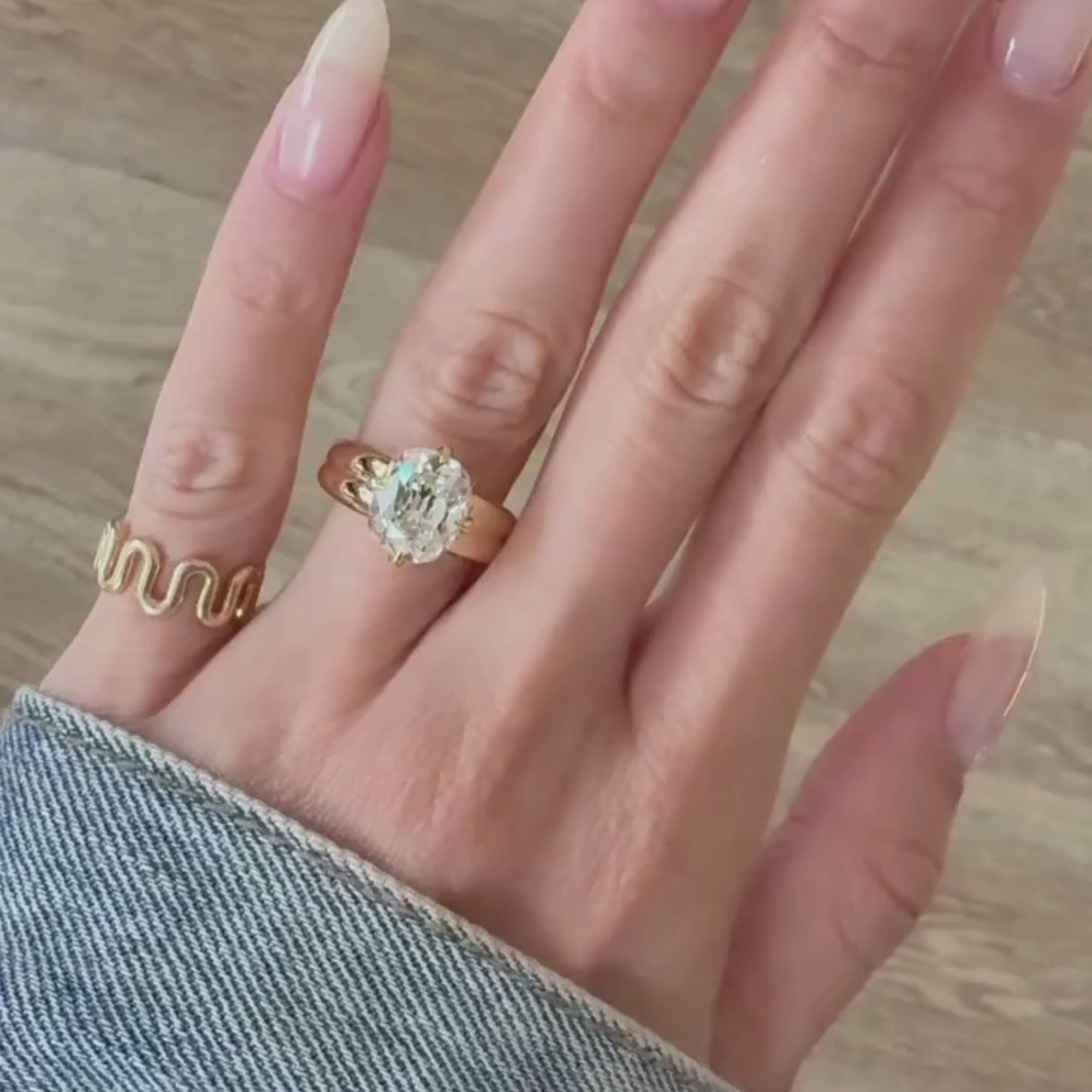 Old Mine Moissanite Elongated Cushion Cut Engagement Ring in Yellow Gold, Vintage-Inspired Solitaire Diamond Ring
