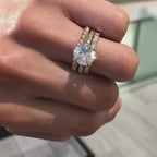 Round Cut Lab Grown Engagement Ring Set Solitaire Ring With Two Matching Band Set  Bridal Set Wedding Ring Set Anniversary Set