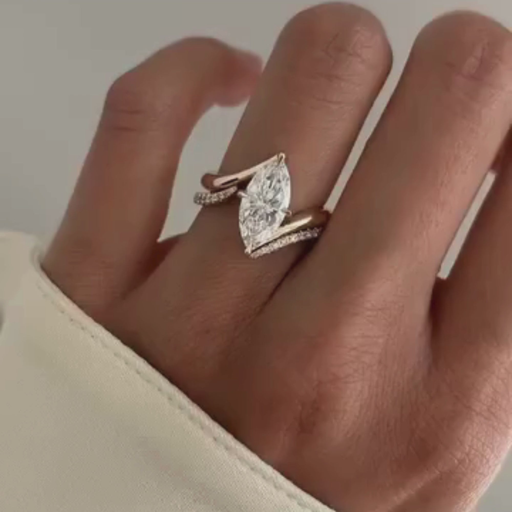 Marquise Moissanite Engagement Ring Set Solid Gold Wedding Bridal Set