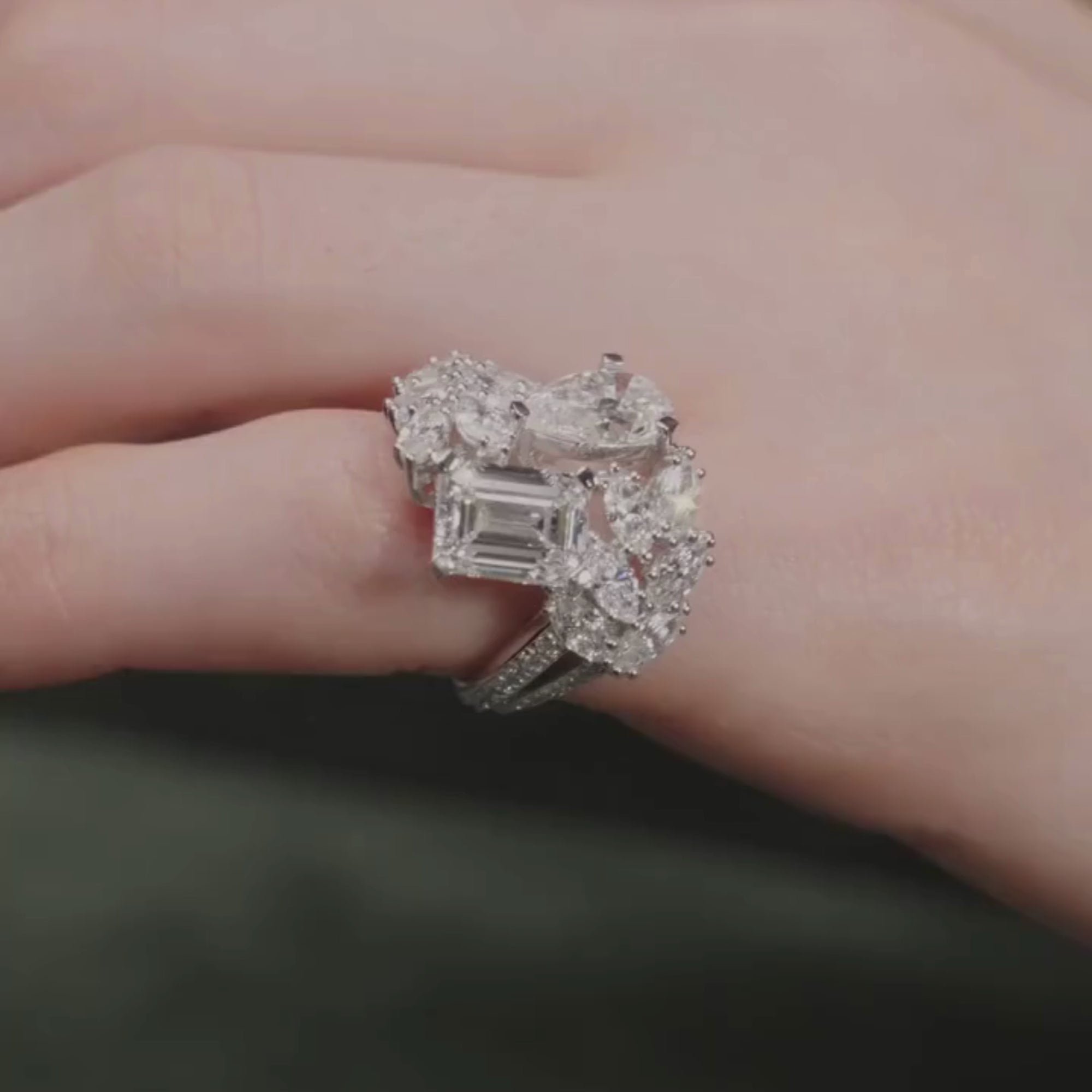4.00 TCW Pear And Emerald Lab Grown Engagement Ring Bridal Unique White Gold Wedding Ring