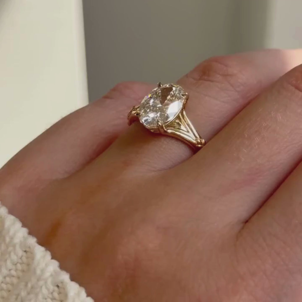 Oval Cut Lab Grown Engagement Ring Solid Gold Solitaire Wedding Ring