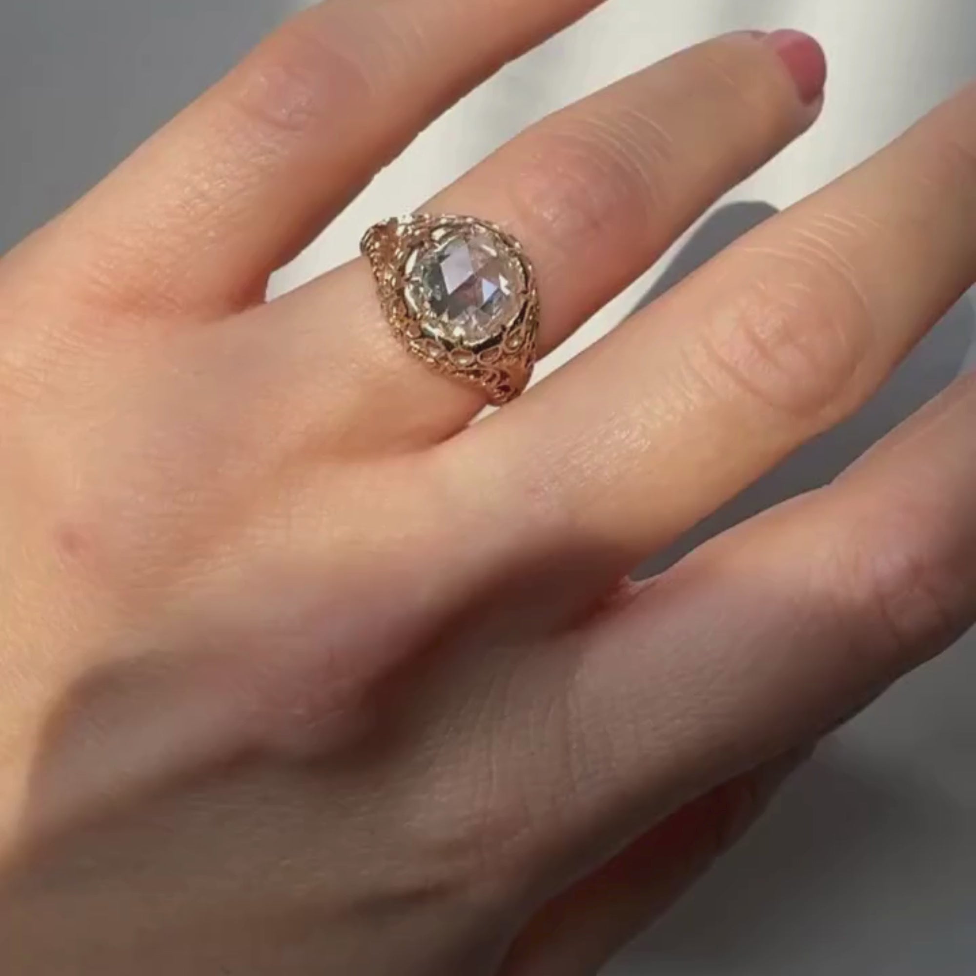 Antique Round Cut Lab Grown Engagement Ring Vintage Inspired Wedding Ring