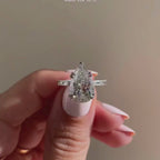 Double Claw Prong Pear Lab Grown Engagement Ring Hidden Halo Gold Wedding Engraved Band Ring