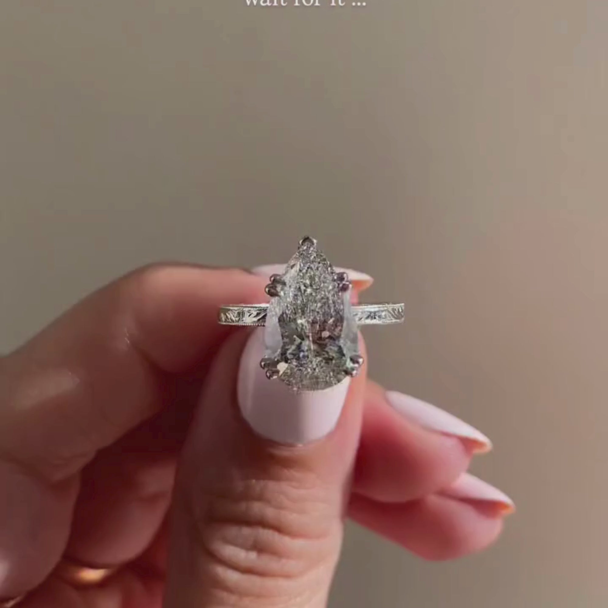 Double Claw Prong Pear Lab Grown Engagement Ring Hidden Halo Gold Wedding Engraved Band Ring