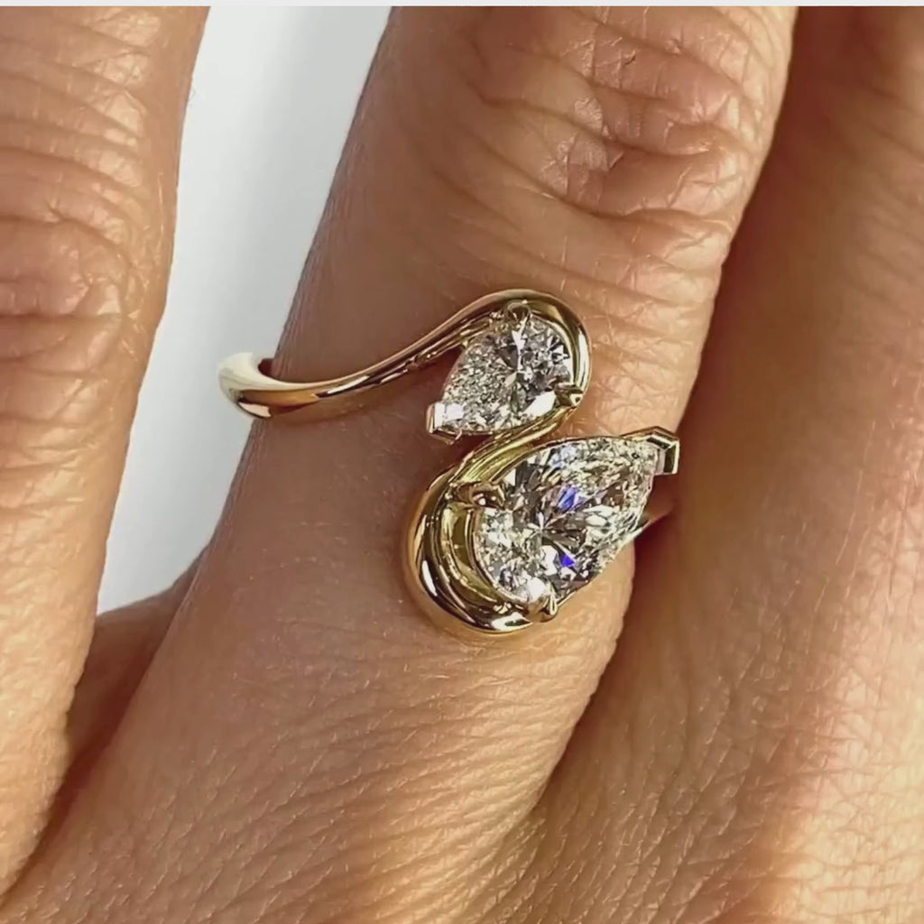2.50 TCW Toi Et Moi Pear Cut Lab Grown Ring Pear Curve Band Engagement Ring Gold You And Me Ring Two Stone Wedding Ring Anniversary Ring