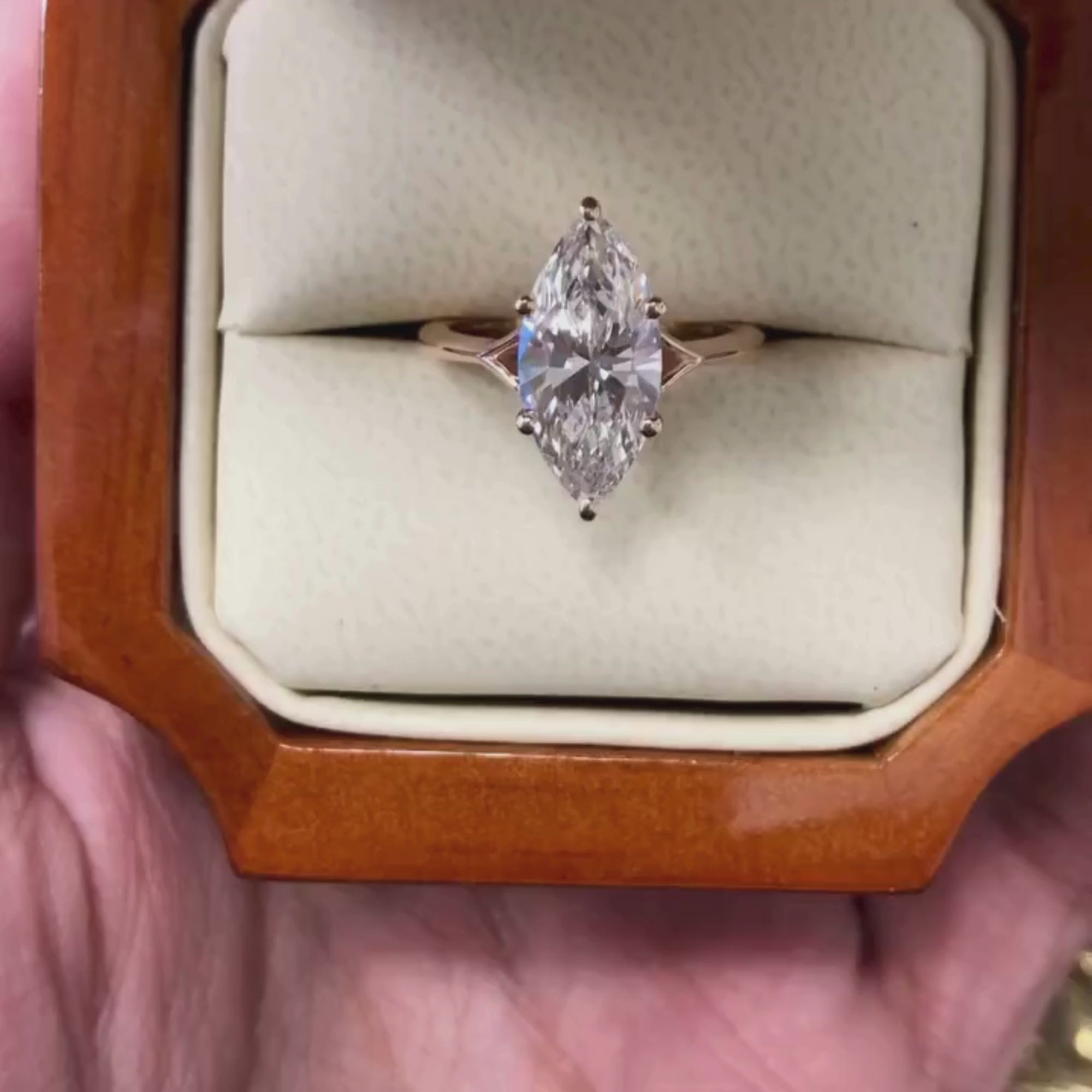 Marquise Cut Lab Grown Engagement Ring Split Shank Ring Solid Rose Gold Solitaire Ring Wedding Rings For Women Anniversary Ring