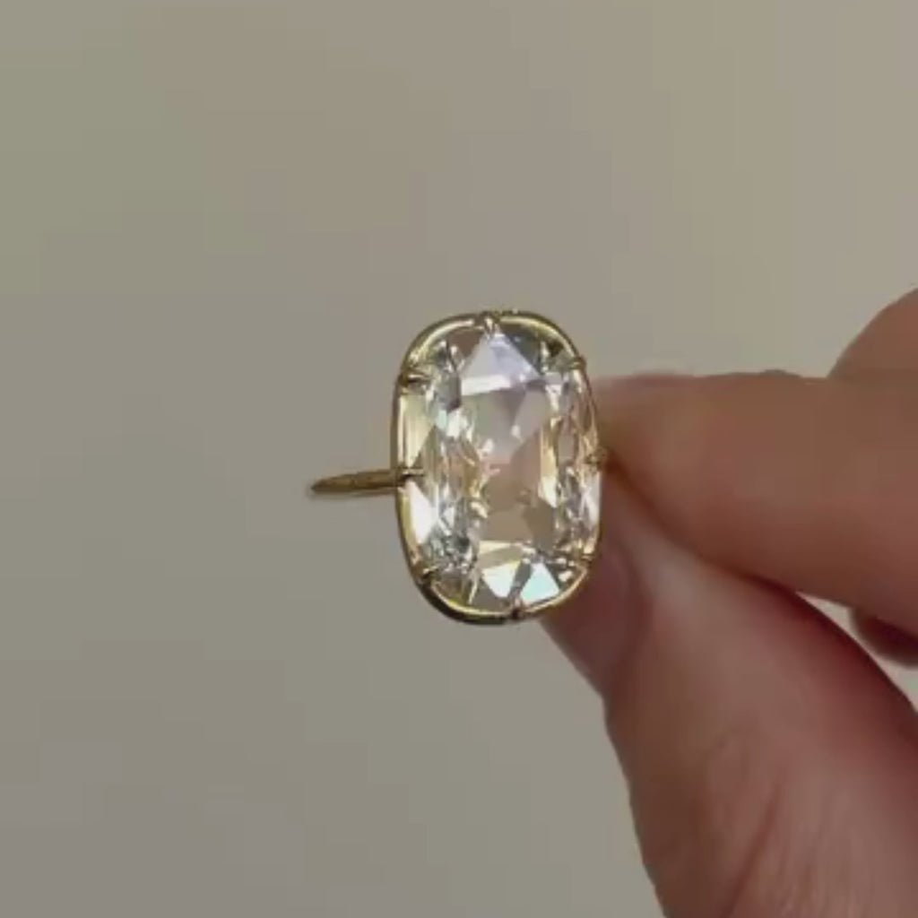 Old Mine Elongated Cushion Lab Grown Diamond Ring Vintage Style Engagement Ring Solid Gold Solitaire Ring