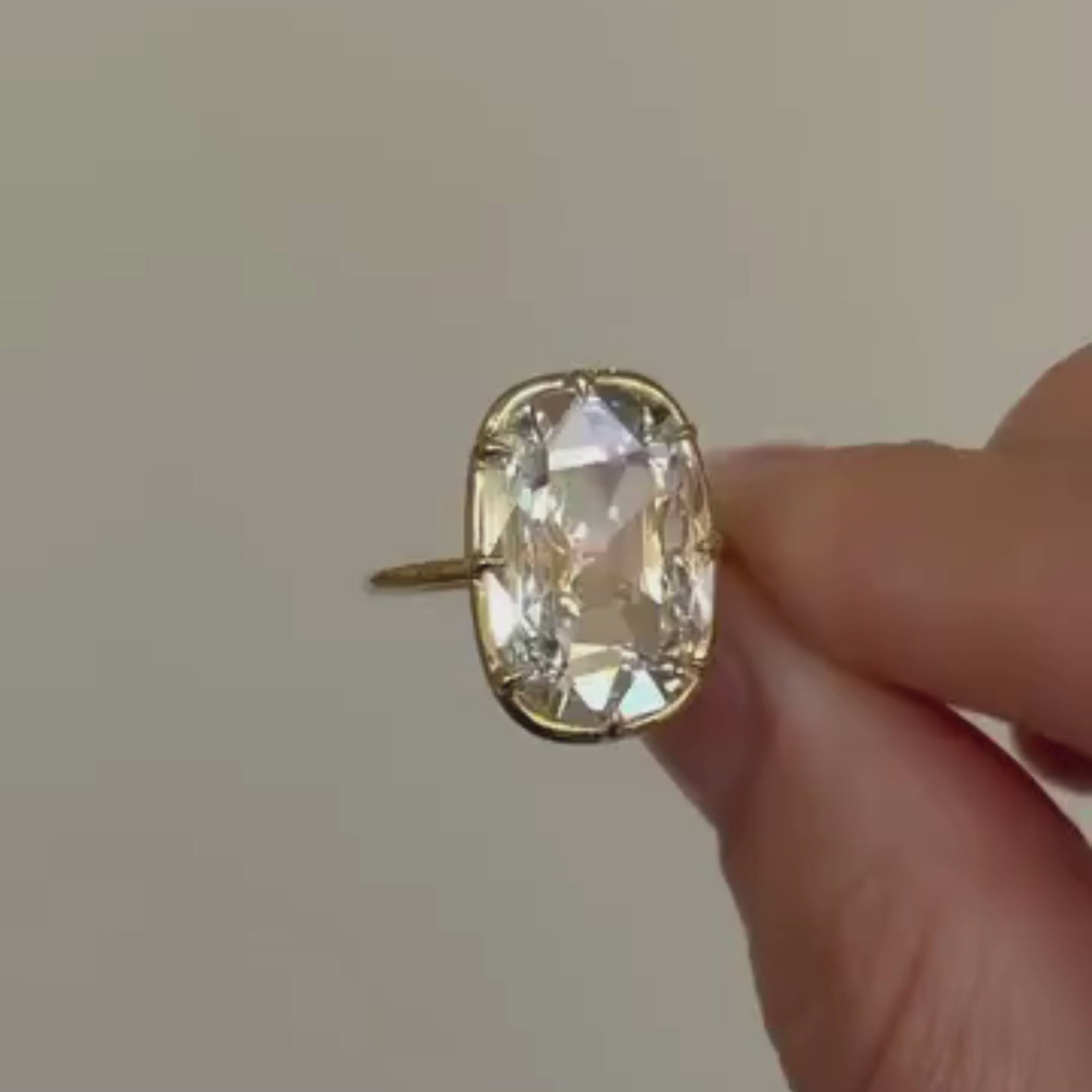 Old Mine Elongated Cushion Lab Grown Diamond Ring Vintage Style Engagement Ring Solid Gold Solitaire Ring