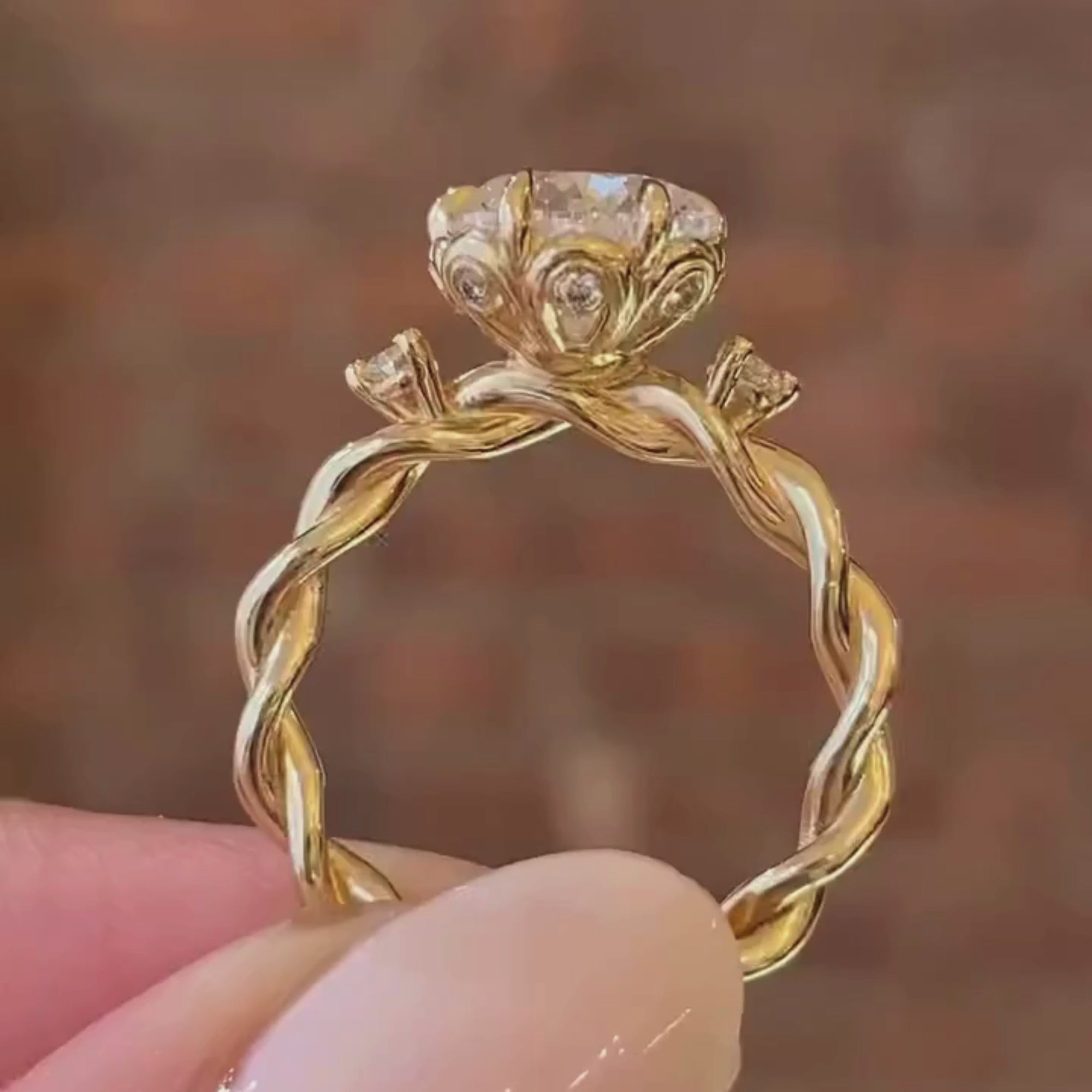 Pear Cut Lab Grown Diamond Ring Three Stone Tulip Set Twisted Band Ring