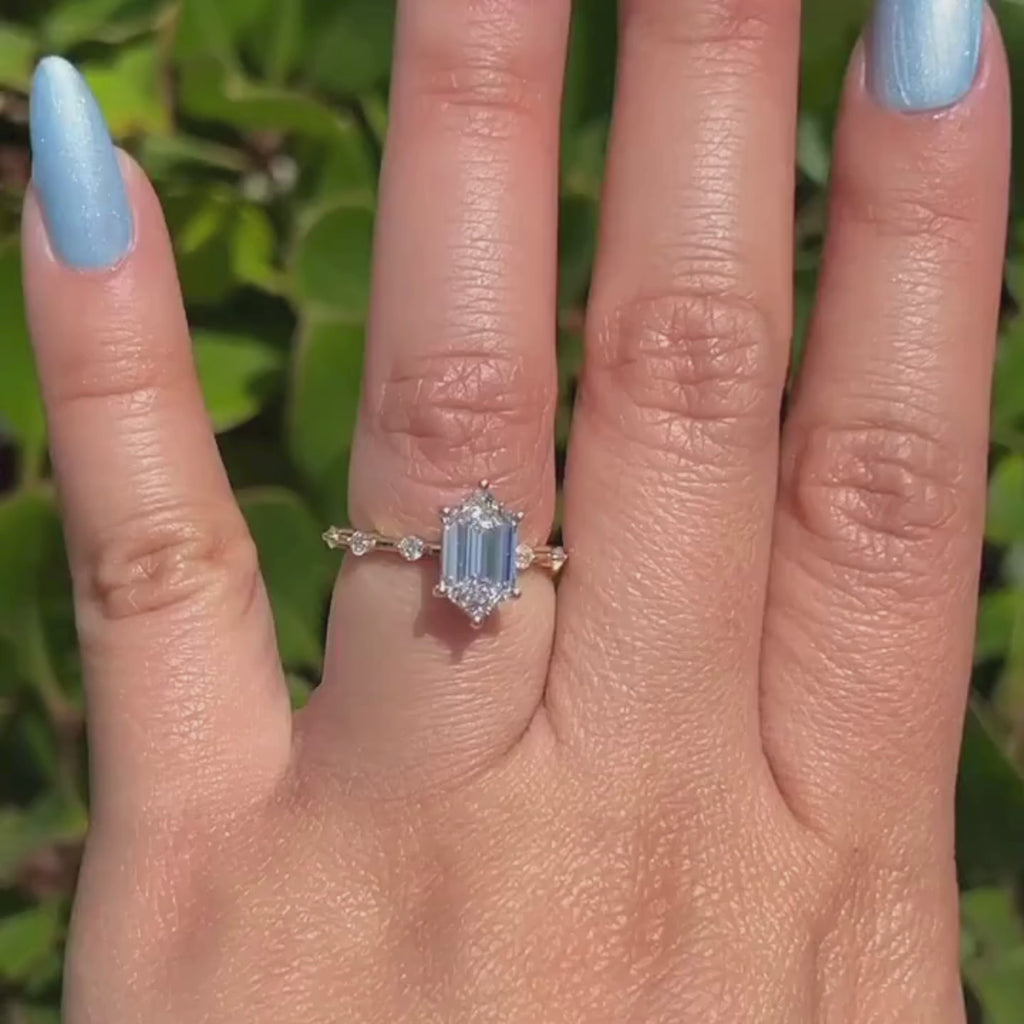 Hexagon Lab Grown Engagement Ring Distance Pave Ring Wedding Ring Anniversary Ring For Women Antique Diamond Ring