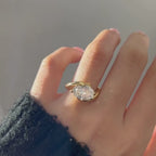 East West Oval Cut Lab Grown Engagement Ring Solid Gold Solitaire Ring Wedding Rings For Women Horizontal Ring Anniversary Ring