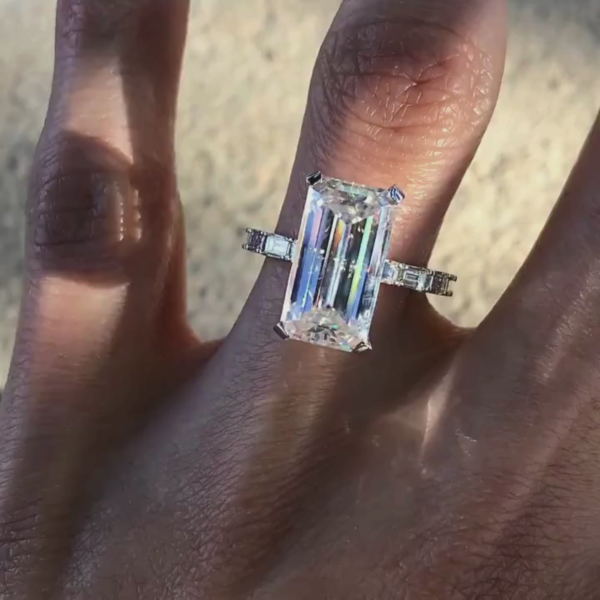 Elongated Emerald Cut Lab Grown Engagement Ring  Solid Gold Solitaire Ring Wedding Ring Anniversary Ring Elongated Diamond Ring