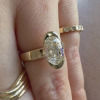Half Bezel Oval Cut Lab Grown Engagement Ring Unique Gold Wedding Anniversary Ring