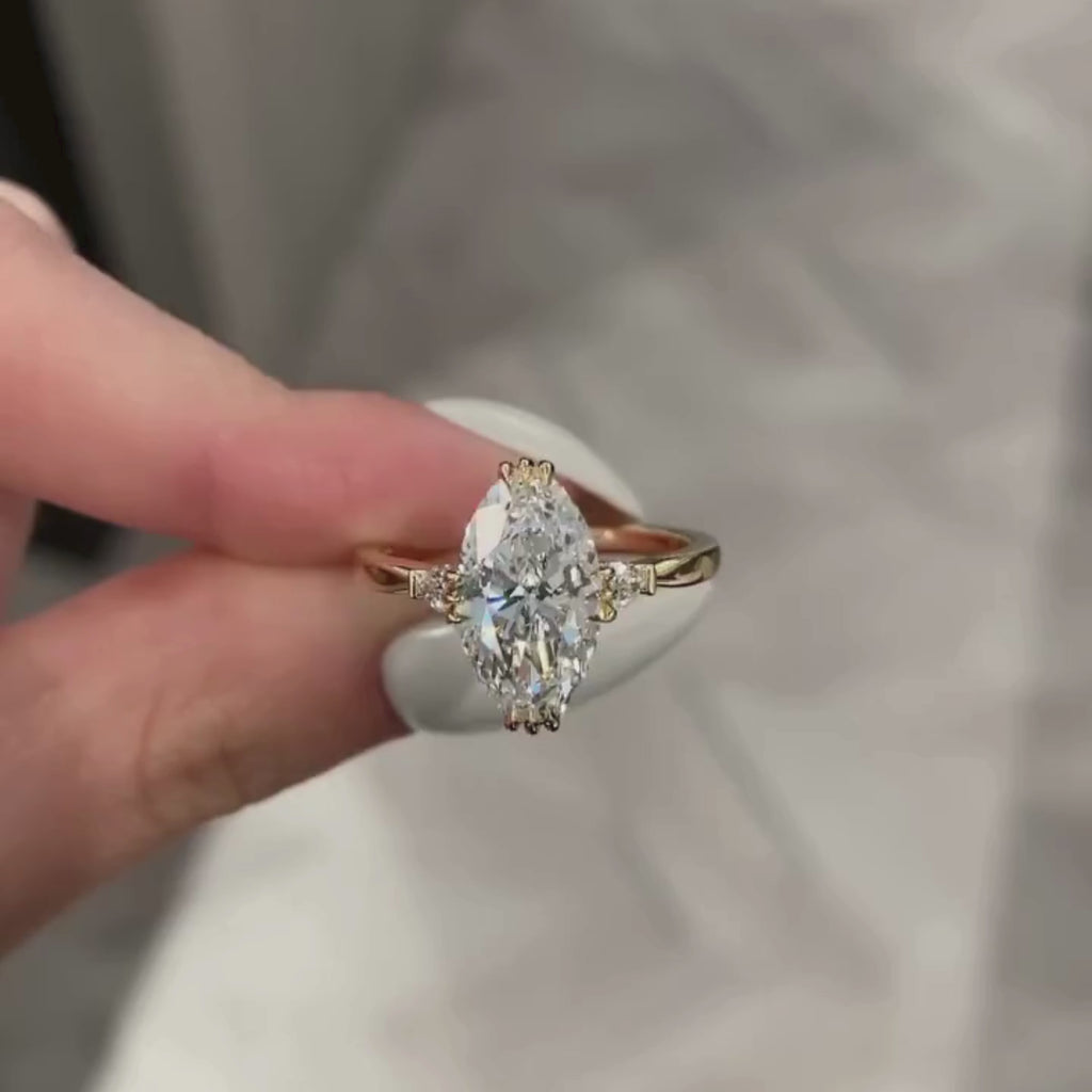 Three Stone Oval Lab Grown Engagement Ring Three Claw Prong Wedding Ring