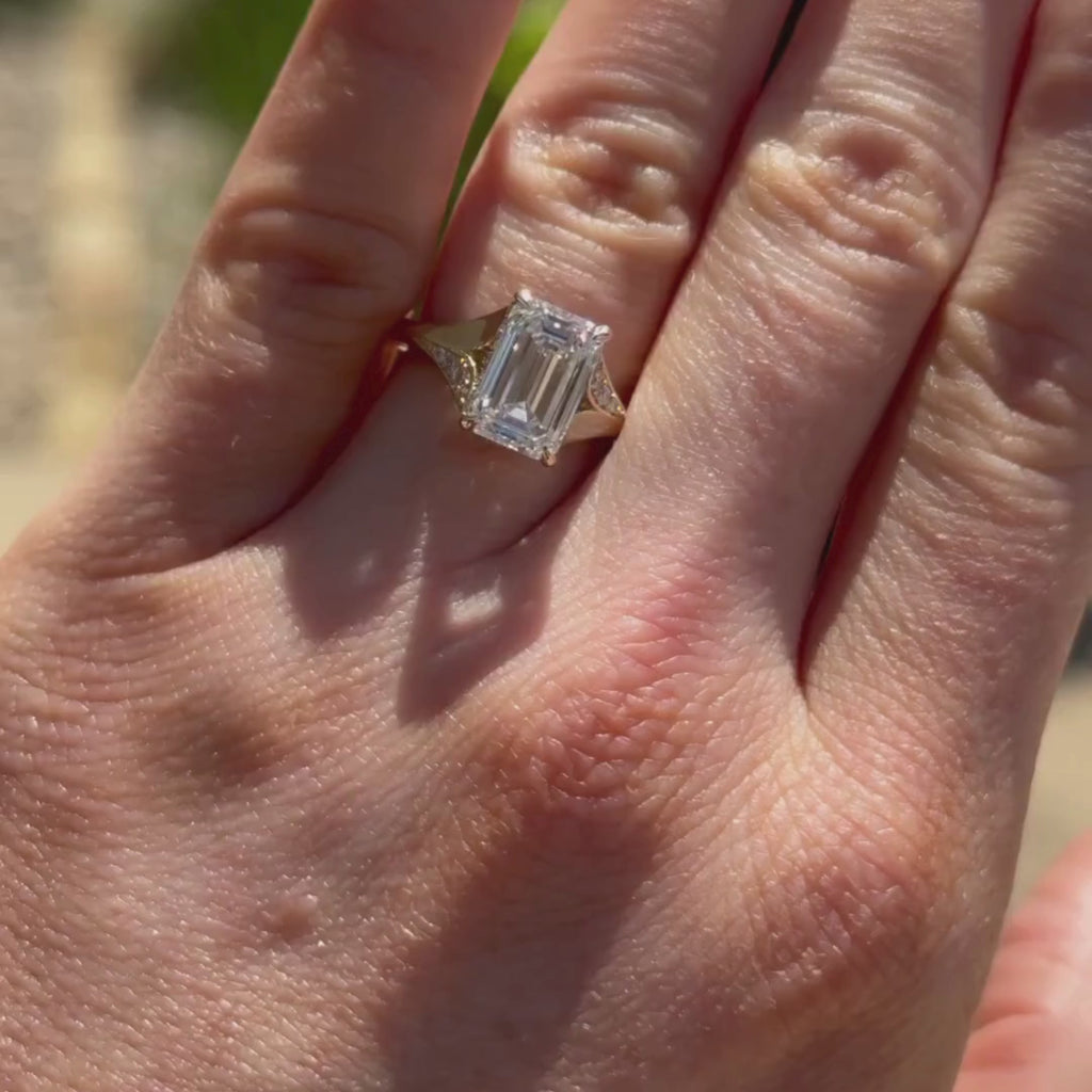 Emerald Cut Lab Grown Engagement Ring Split Shank Hidden Halo Ring  Wedding Ring Anniversary Ring For Women Gift For Her