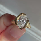 Antique Vintage Oval Cut Half Bezel Lab Grown Engagement Ring Solid Gold Unique Wedding Ring Art Deco Anniversary Ring For Women